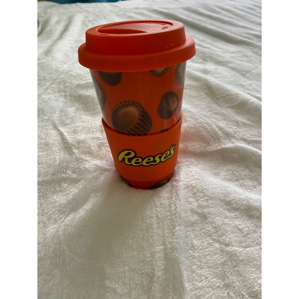 Reese's Peanut Butter Cup Travel Mug Galerie Orange Ceramic Coffee Cup Silicone